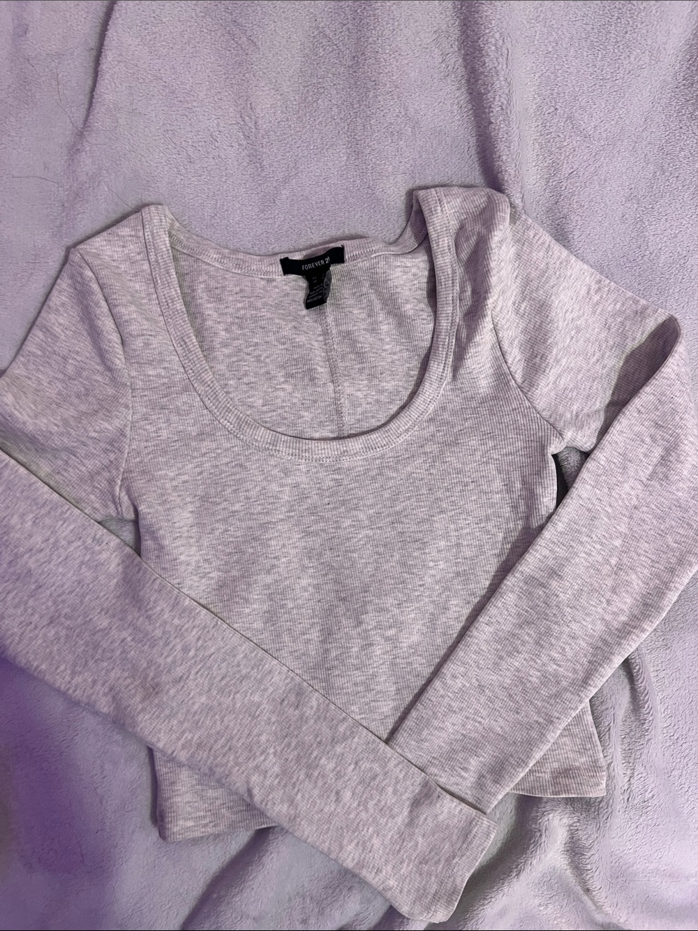Forever 21 Heather Light Gray Scoop Neck Long Sleeve Top